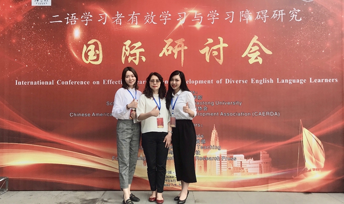 Kristin Fang left Cindy Yi right Programme Director of ELLS Dr Edith Yan